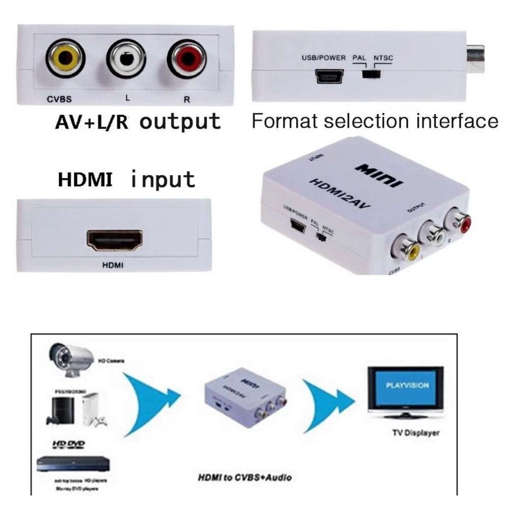 Adaptador HDMI a AV RCA con cable USB de alimentación incluido
