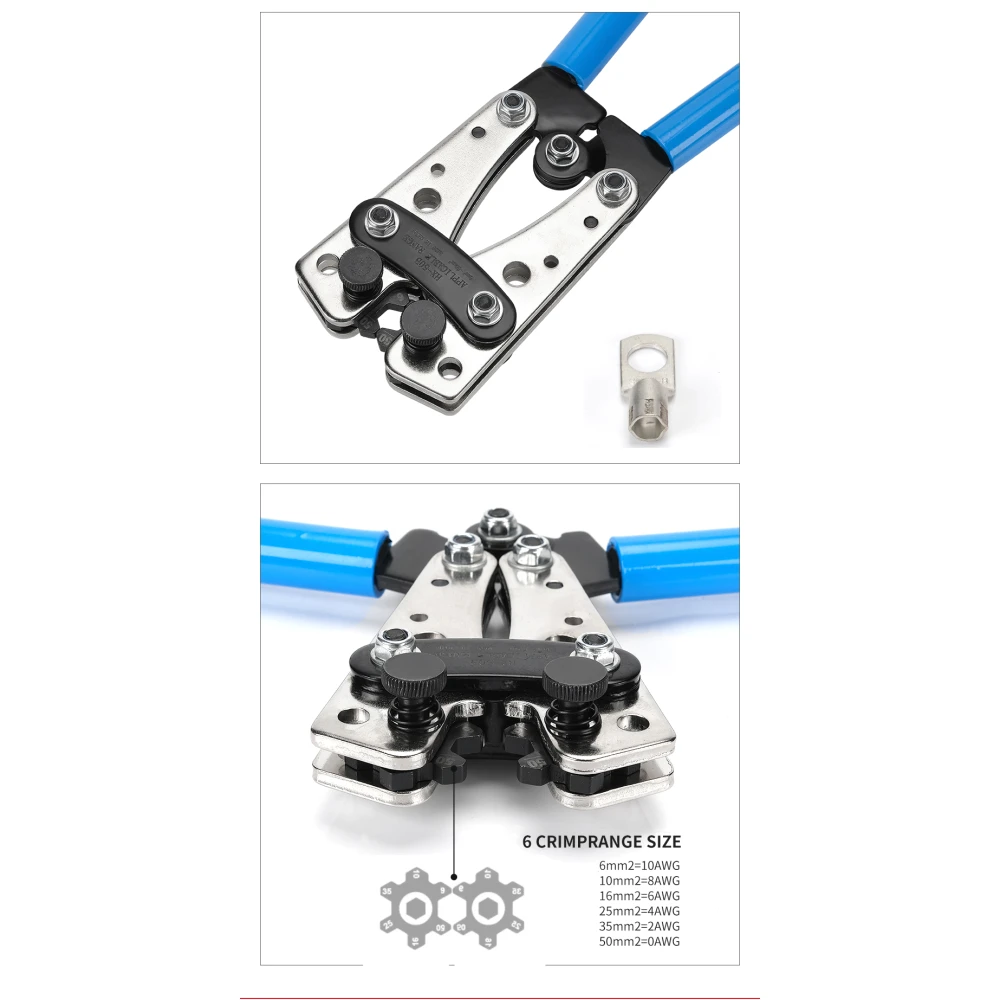 Krimpimistangid 6-50mm² libisemisvastaste käepidemete ja reguleeritava pöördega