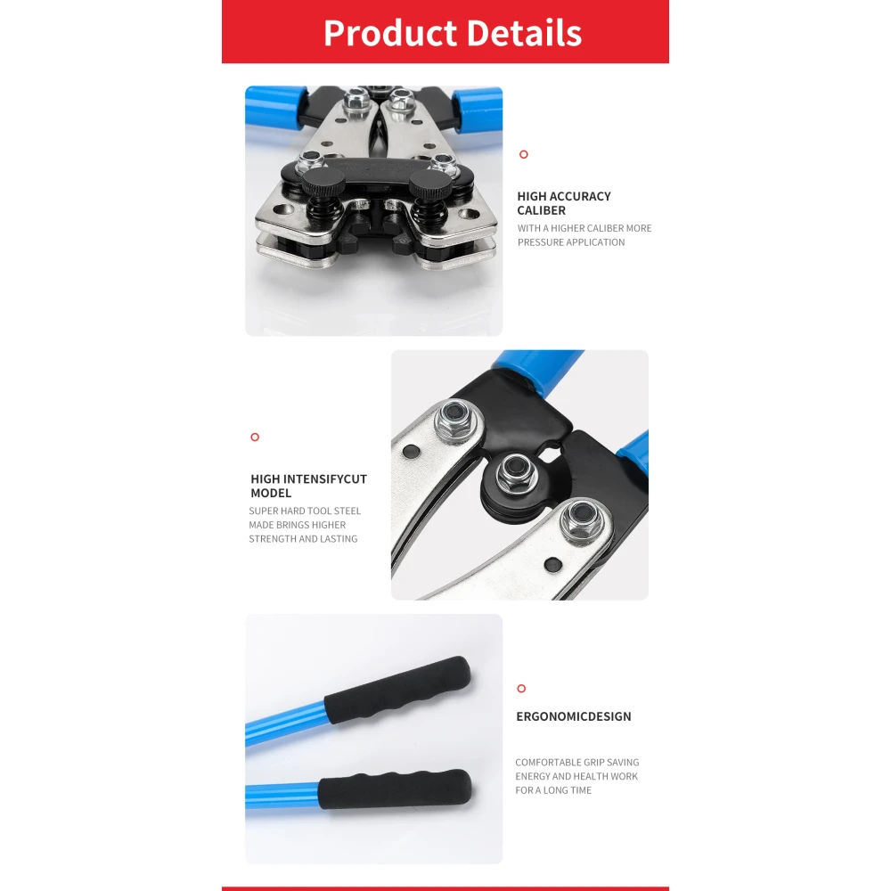 Krimpimistangid 6-50mm² libisemisvastaste käepidemete ja reguleeritava pöördega