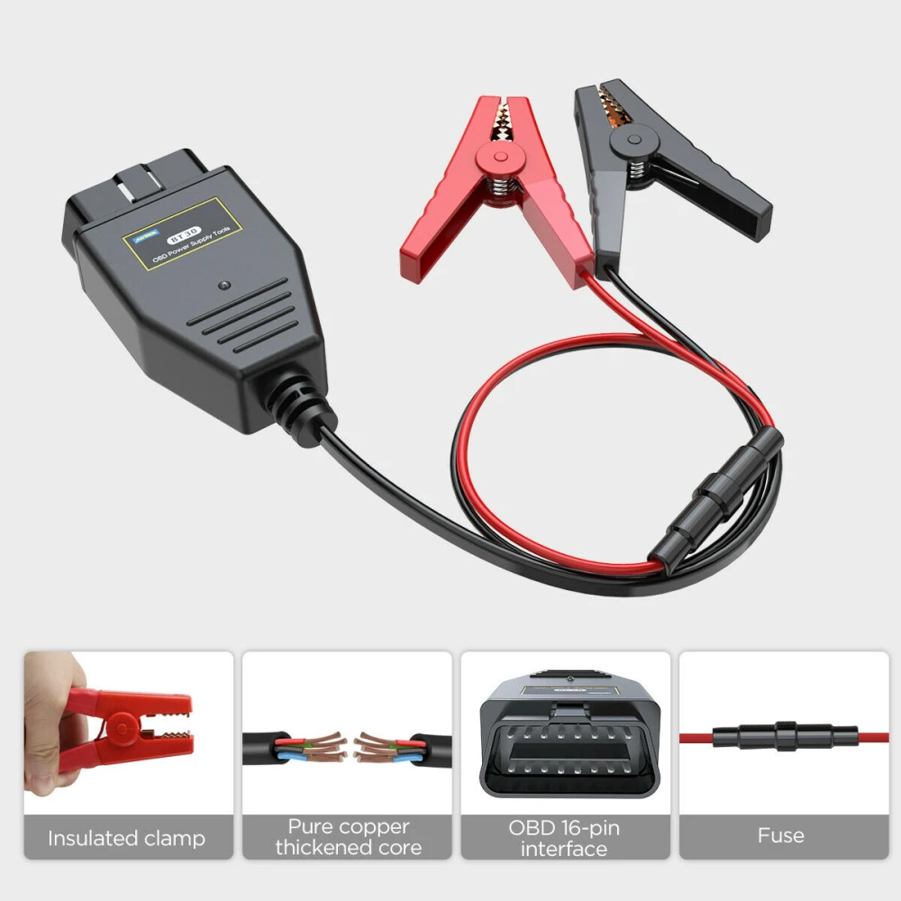 Cable OBD2 AUTOOL BT-30 negro y rojo para mantenimiento de batería de coche