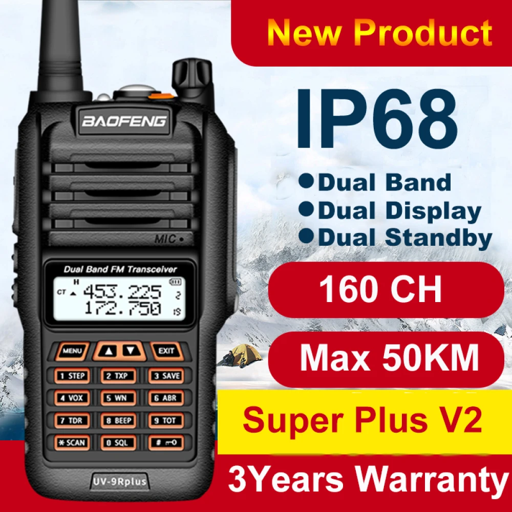 Baofeng UV9R Plus pikamaa walkie-talkie 160 kanaliga VHF/UHF