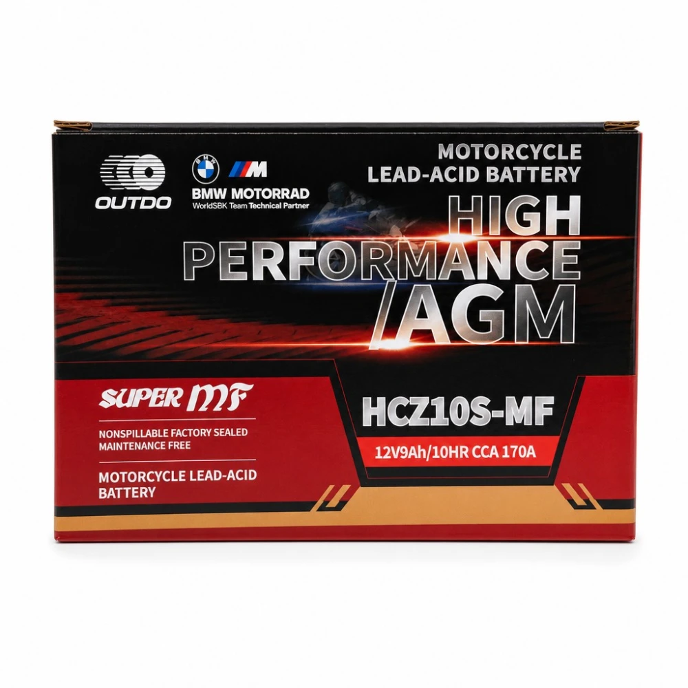 Mootorratta aku AGM 12V 9Ah OUTDO HCZ10S-MF - Sobib Yuasa YTZ10S(-BS) / GTZ10S / ETZ10S