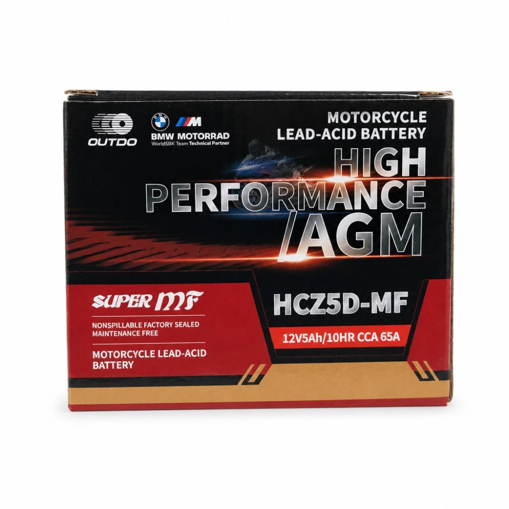 Mootorratta Aku AGM 12V 5Ah OUTDO HCZ5D-MF - Ühilduv Yuasa YTZ7S-BS / GTZ7S / ETZ5L-BS