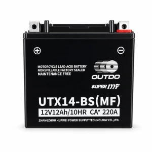 OUTDO Mootorratta Aku AGM 12V 12Ah OUTDO UTX14-BS(MF) - Ühilduv Yuasa YTX14-BS / GTX14-BS / ETX14-BS