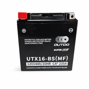 OUTDO Mootorratta Aku AGM 12V 14Ah OUTDO UTX16-BS(MF) - Ühilduv Yuasa YTX16-BS / GTX16-BS / ETX16-BS / 16-B