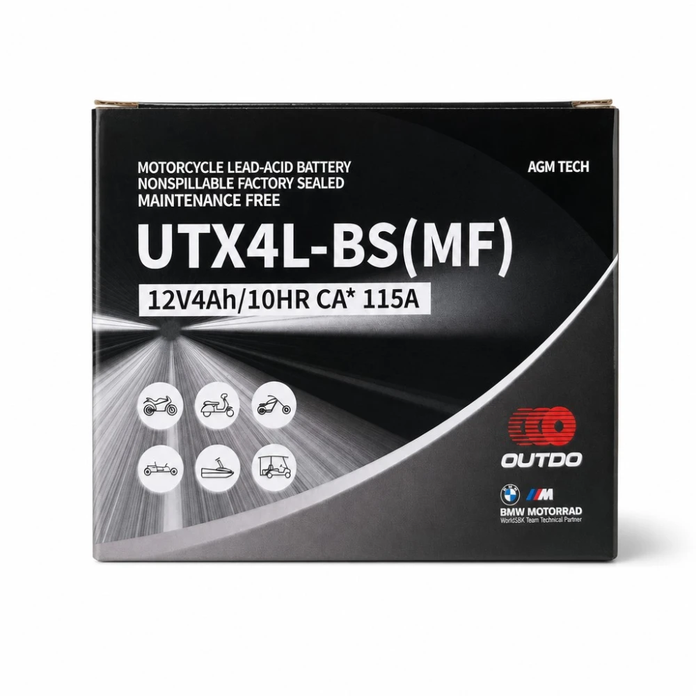 Mootorratta Aku AGM 12V 4Ah OUTDO UTX4L-BS(MF) - Sobib Yuasa YTX4L-BS / GTX4L-BS / ETX4L-BS