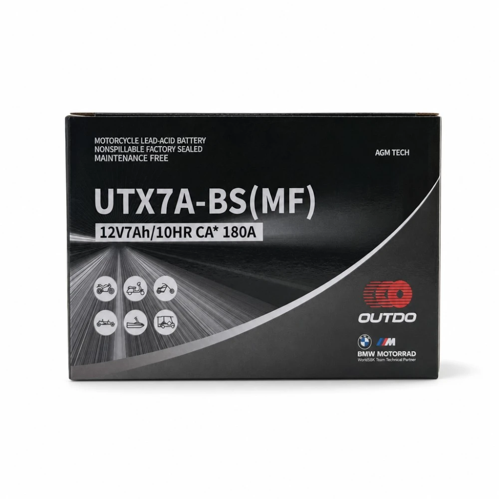 Mootorratta aku AGM 12V 7Ah OUTDO UTX7A-BS(MF) - Ühilduv Yuasa YTX7A-BS / GTX7A-BS / ETX7A-BS