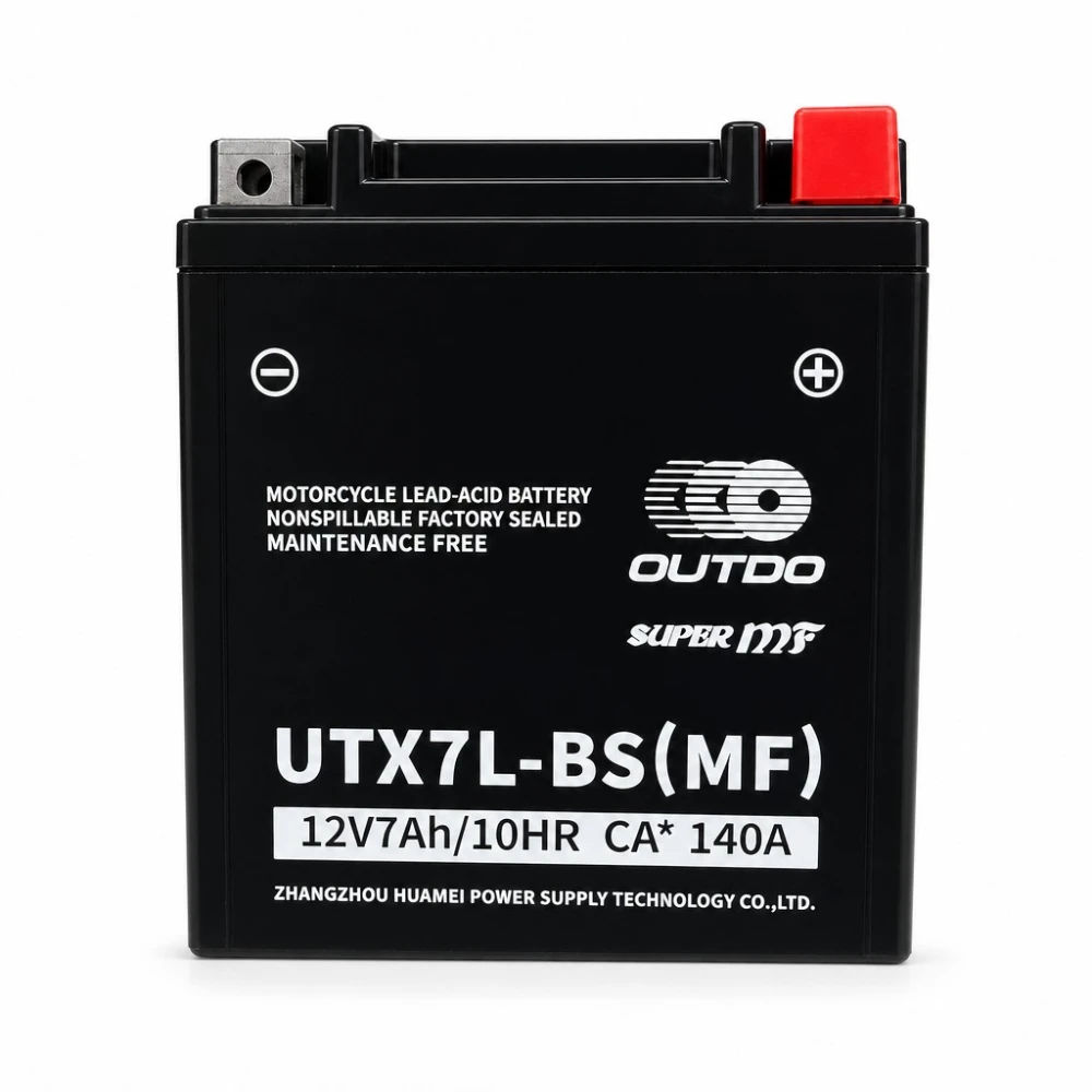 Mootorratta Aku AGM 12V 7Ah OUTDO UTX7L-BS(MF) - Ühilduv Yuasa YTX7L-BS / GTX7L-BS / ETX7L-BS