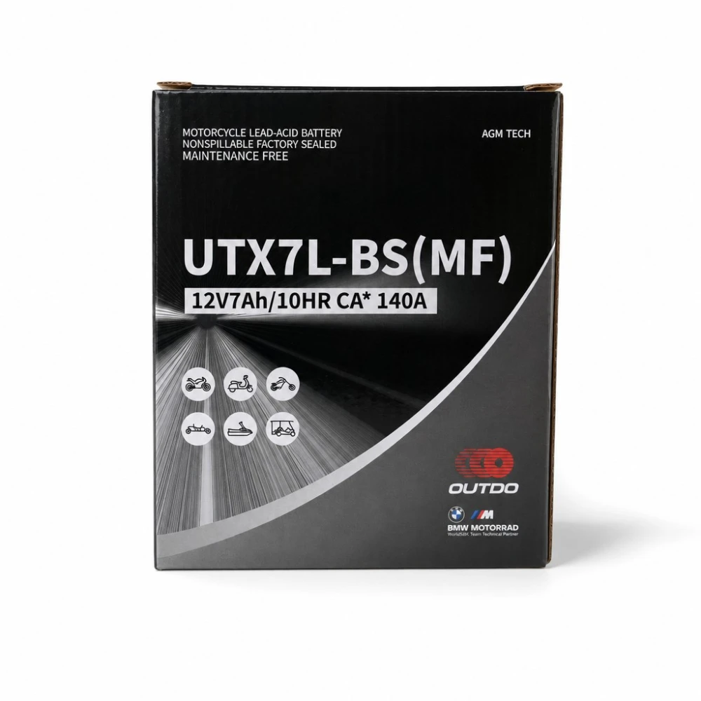 Mootorratta Aku AGM 12V 7Ah OUTDO UTX7L-BS(MF) - Ühilduv Yuasa YTX7L-BS / GTX7L-BS / ETX7L-BS