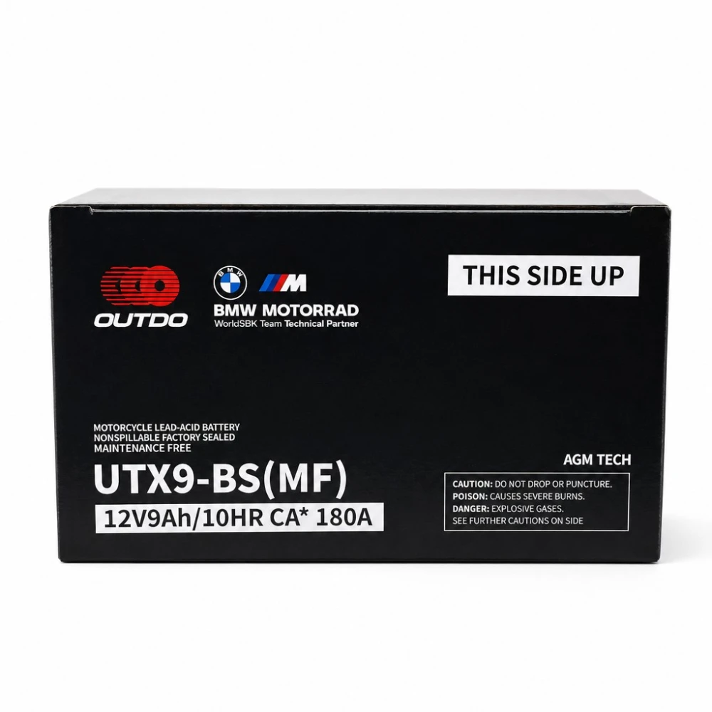 Mootorratta aku AGM 12V 9Ah OUTDO UTX9-BS(MF) - Ühilduv Yuasa YTX9-BS / GTX9-BS / ETX9-BS
