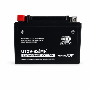 OUTDO Mootorratta aku AGM 12V 9Ah OUTDO UTX9-BS(MF) - Ühilduv Yuasa YTX9-BS / GTX9-BS / ETX9-BS