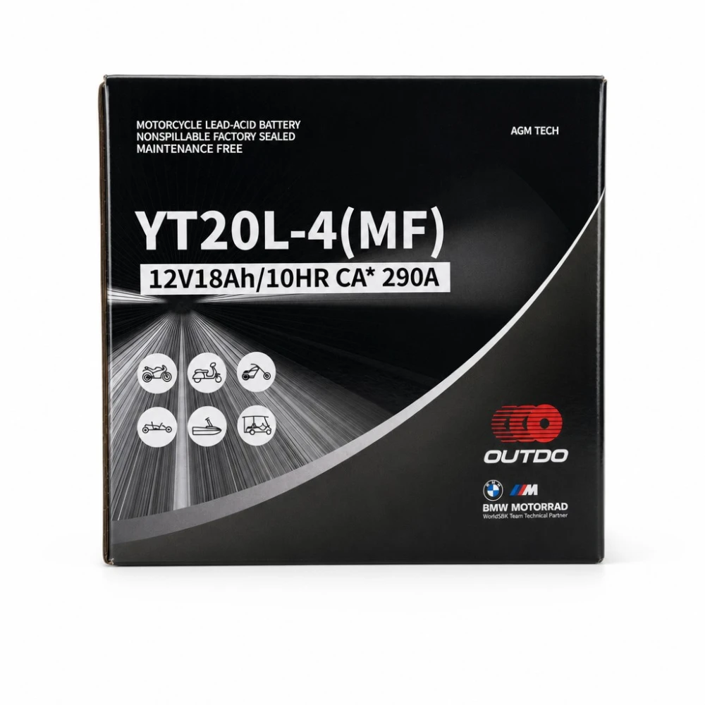 Mootorratta Aku AGM 12V 18Ah OUTDO YT20L-4(MF) - Ühilduv Yuasa YTX20L-BS / GTX20L-BS / ETX20L-BS / Y50-N18L-A