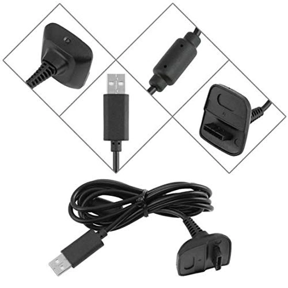 Accesorios para mando Xbox 360: bateria recargable y cable carga y juega negro