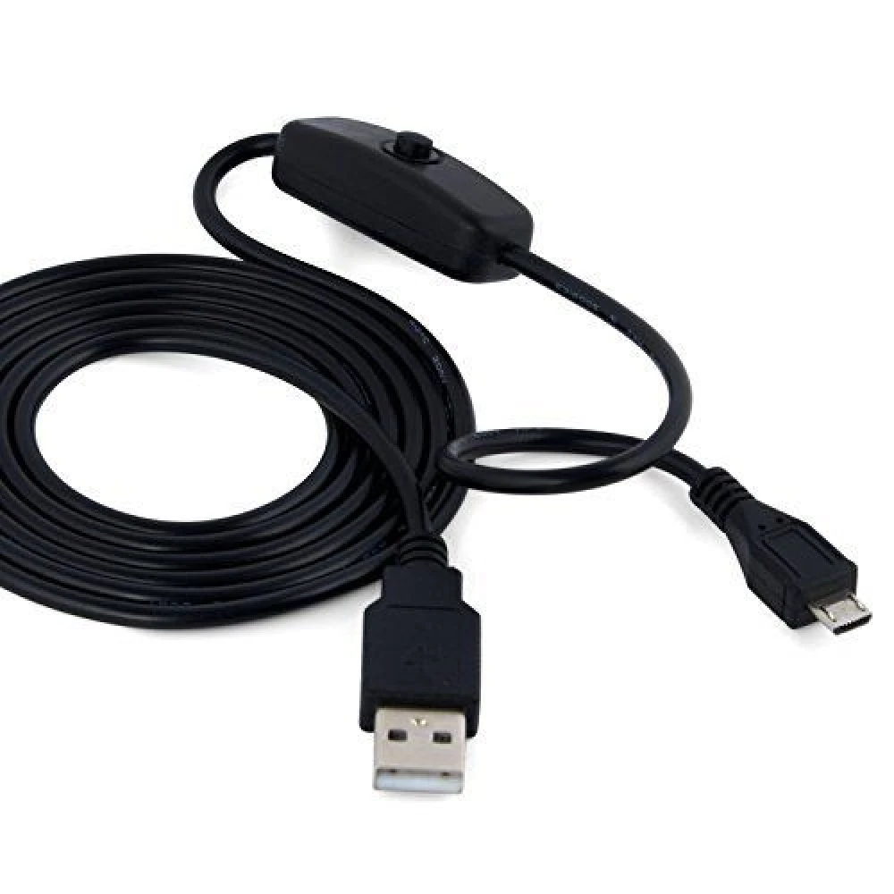 USB A–Micro USB kaabel lülitiga Raspberry Pi jaoks 1 m must