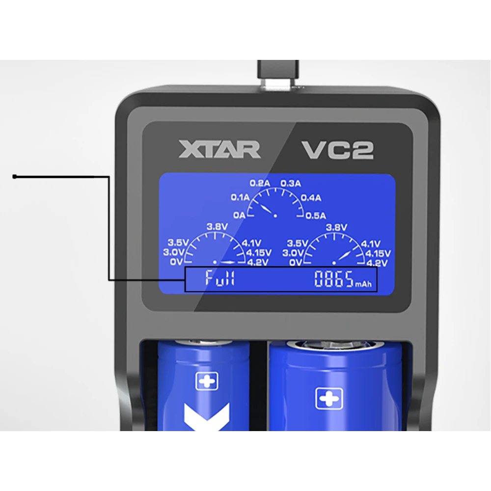 Cargador XTAR VC2 con batería 18650 insertada