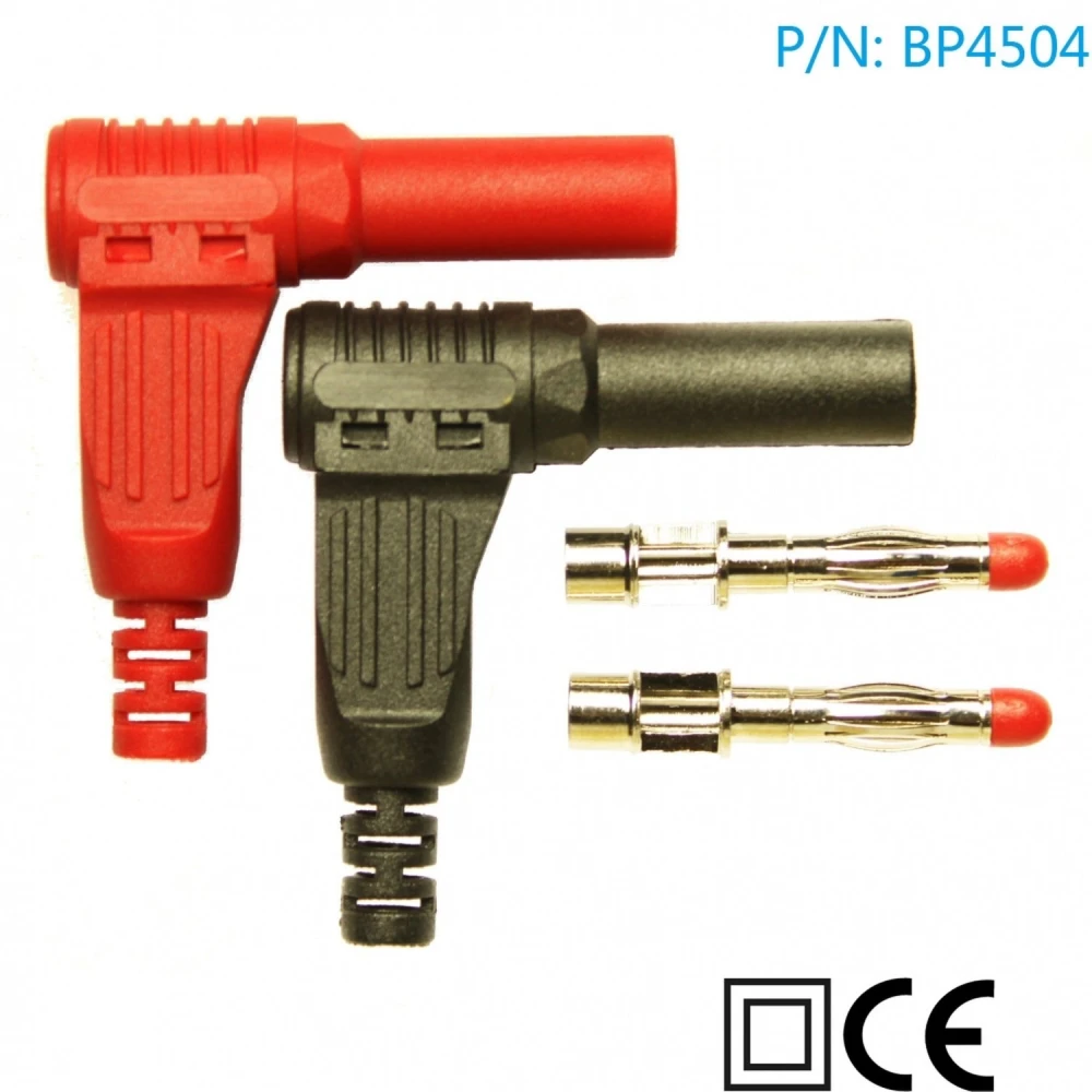 Detalle del conector banana macho 4mm 90 grados BP4504 en rojo y negro