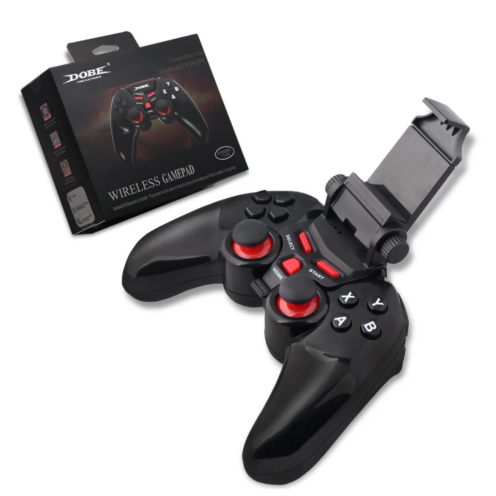 Vista frontal del gamepad Dobe Ti-465 negro con soporte para smartphone