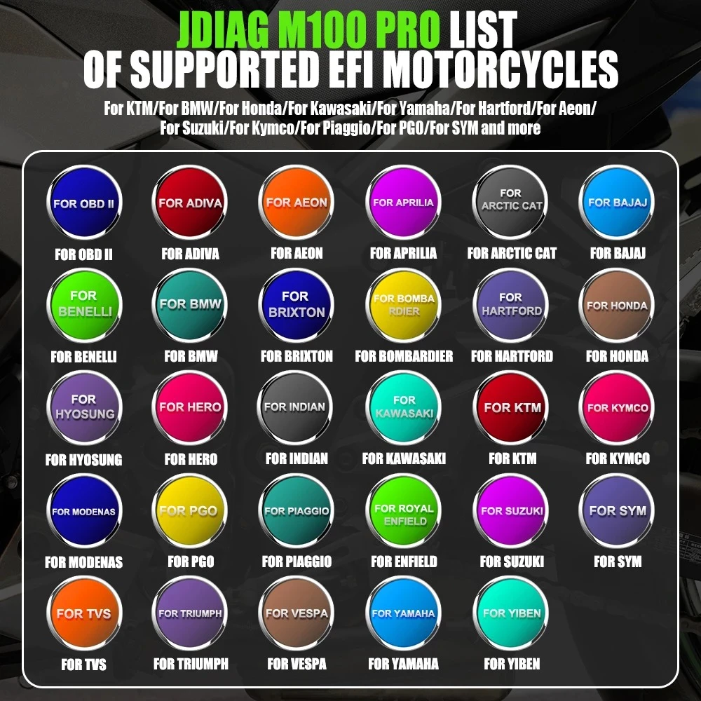 JDiag M100 Pro mootorratta OBD diagnostikaskanner KTM, Honda, Yamaha, Kawasaki, BMW jaoks