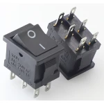 Detalle de los 6 pines del interruptor basculante KCD1-202 negro