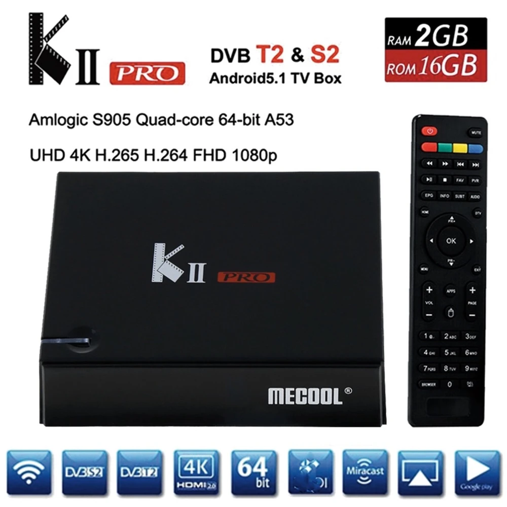 Kii Pro kahe tuuneriga DVB-S2 DVB-T2 Android TV Box 2GB/16GB 4K