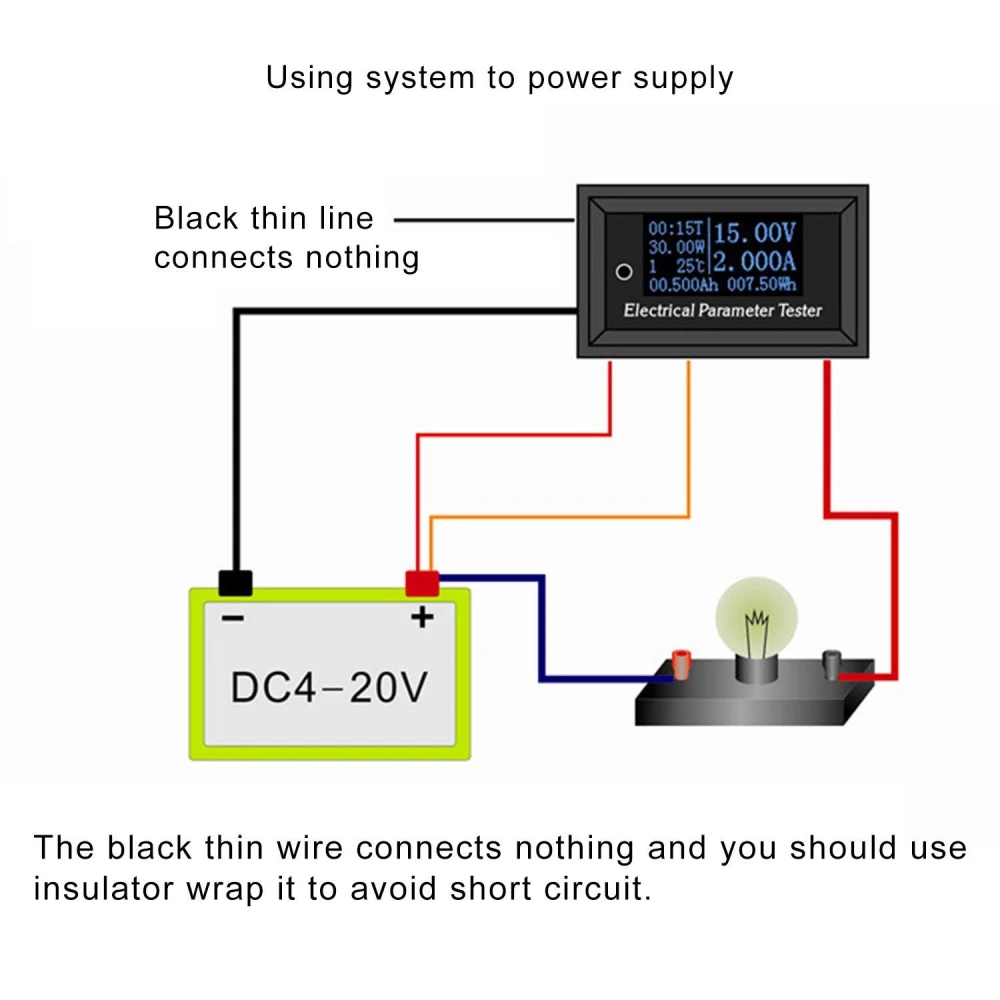 Vista frontal del medidor de energía 7 en 1 con pantalla OLED y botones de control