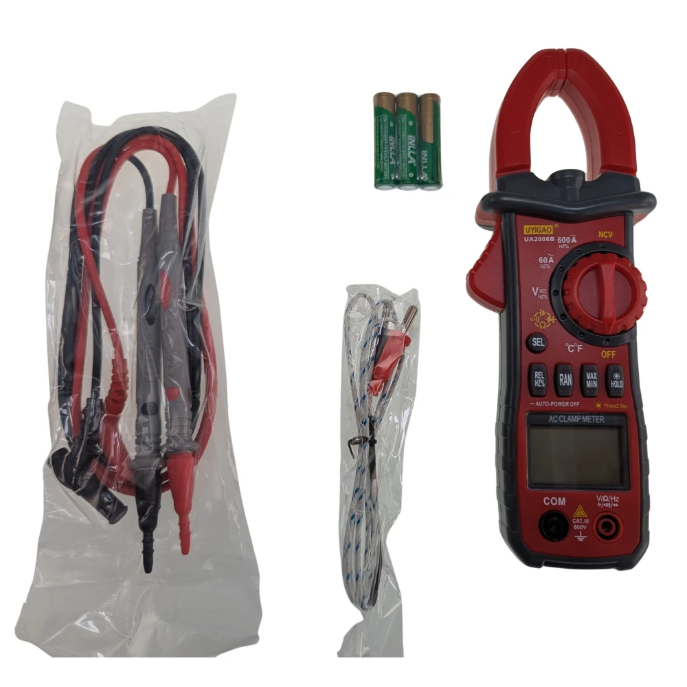 Multímetro Digital de Pinza UA2008B con accesorios y estuche de almacenamiento