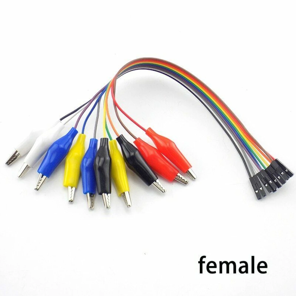 Conjunto de pinzas cocodrilo clip 10pin macho hembra jumper cable 20cm