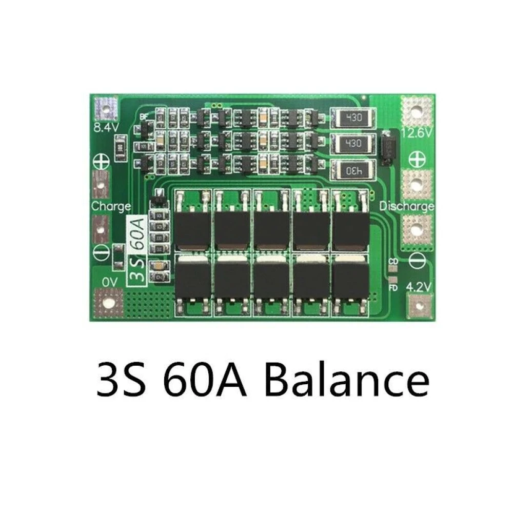 Vista superior de la placa de protección PCB 3S 60A para batería de litio
