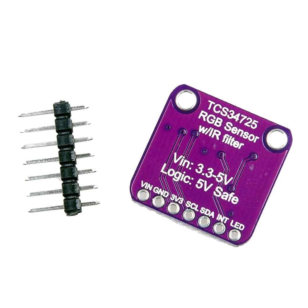 Detalle del sensor de color RGB TCS34725 con filtro IR y LED blanco para Arduino