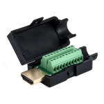 Detalle del conector HDMI macho sin soldadura 19 pines con cubierta negra