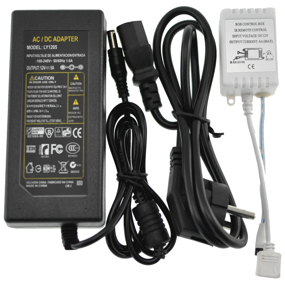 Adaptador 12V 6A y controlador para tira led rgb 5m 300 led smd 5050