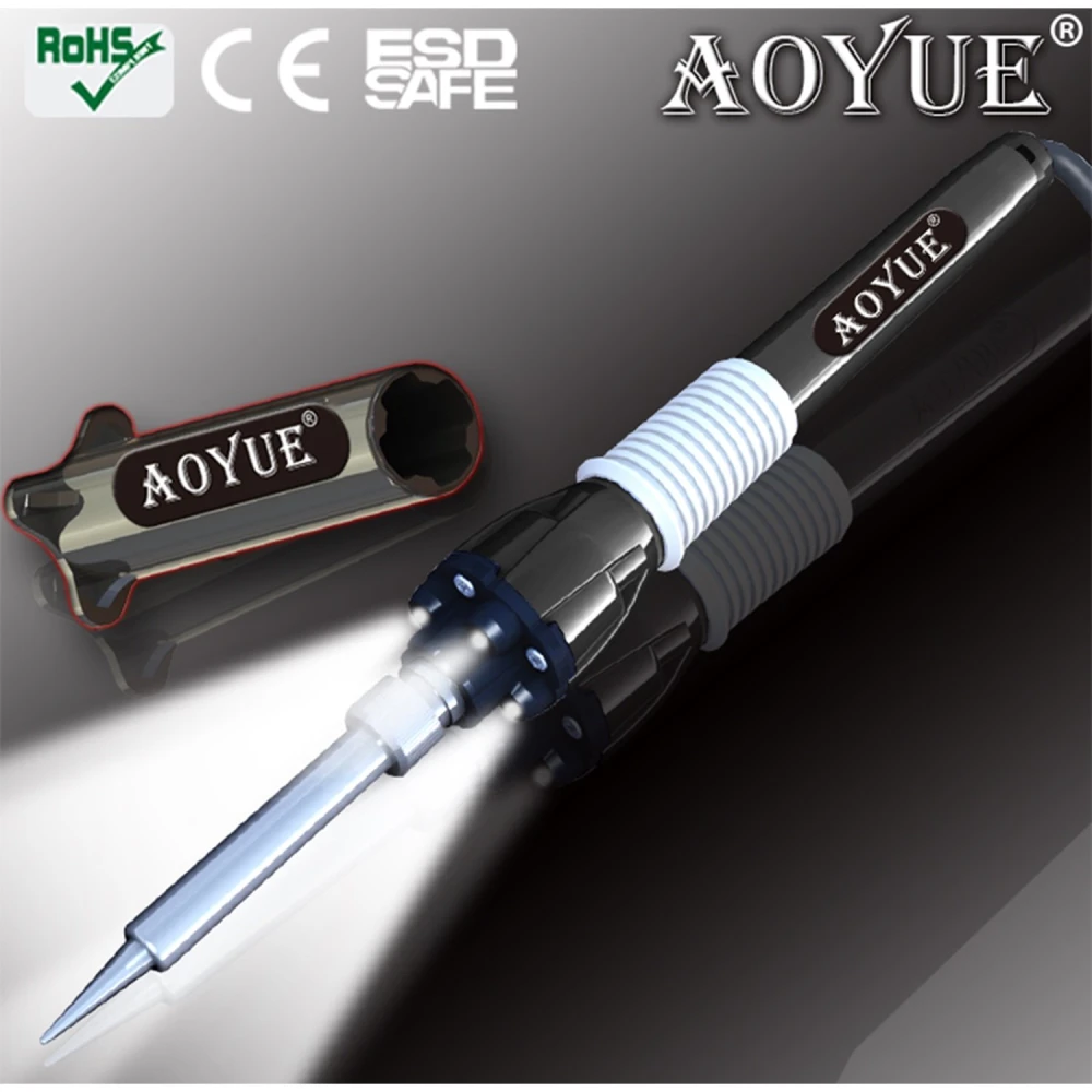Detalle de punta extra del soldador Aoyue 3211 con LEDs