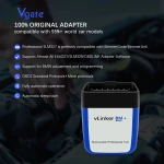 Escaner Vgate vLinker BM+ conectado a dispositivo móvil con app de diagnóstico