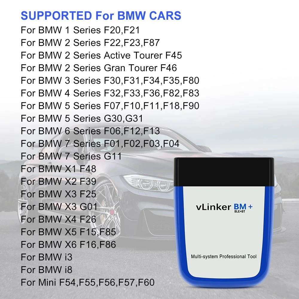 Dispositivo Vgate vLinker BM+ para diagnóstico OBD2 Bluetooth en caja