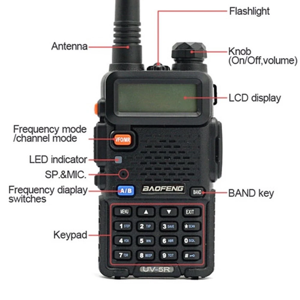 Baofeng UV-5R 8W raadiosaatja kõrvaklapiga ja VHF/UHF dual band